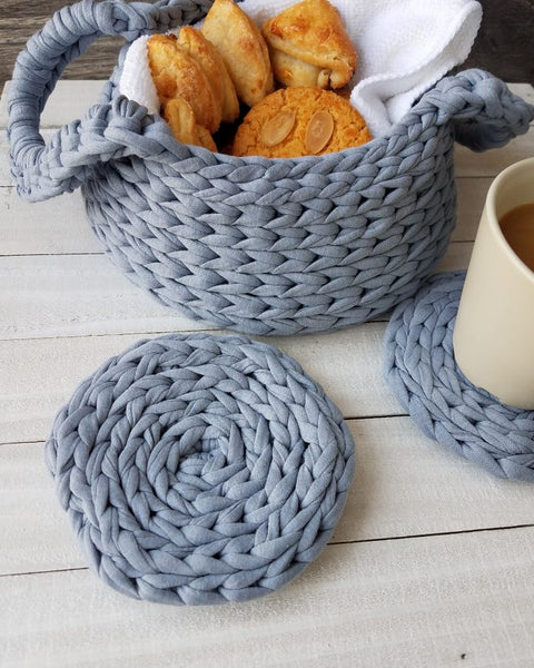 Crochet Basket With Handles and Coaster